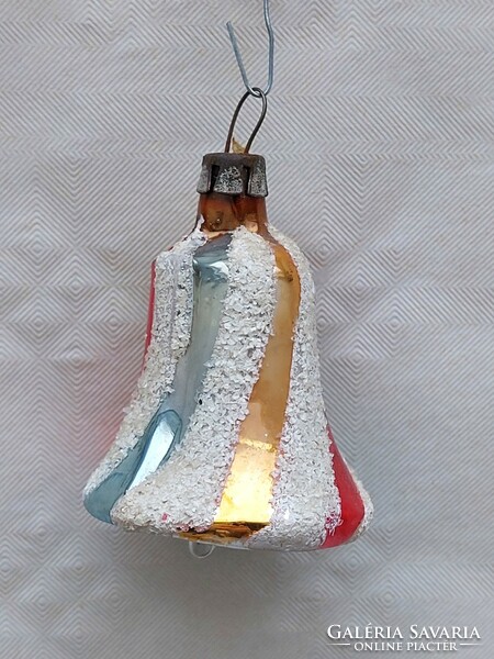 Old glass Christmas tree ornament snowy bell colorful striped bell glass ornament