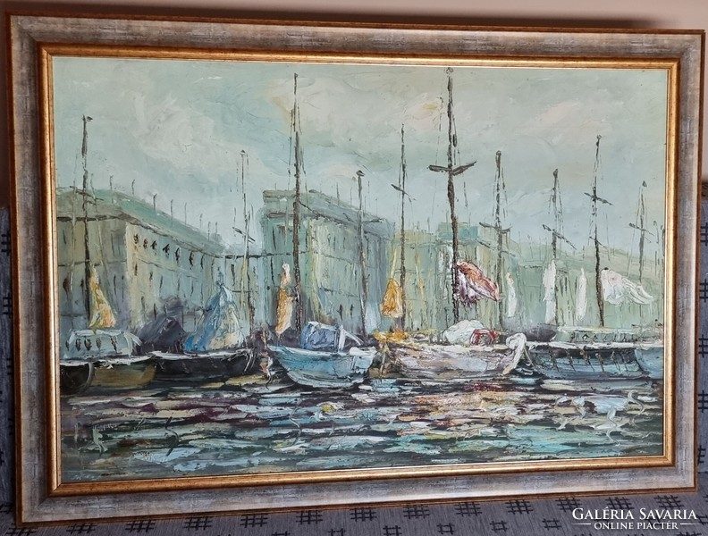 Unknown painter - harbor - 94x63 cm