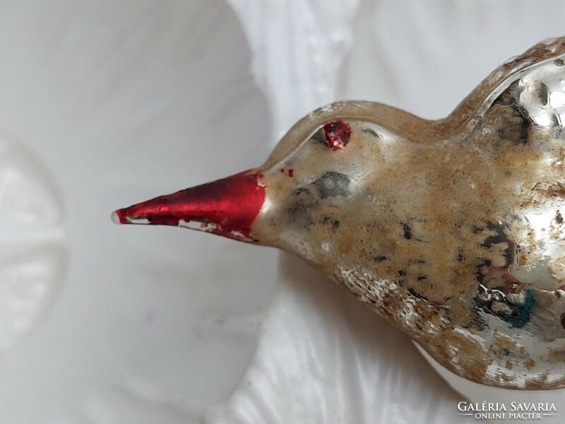 Old glass Christmas tree ornament red beaked bird glass ornament