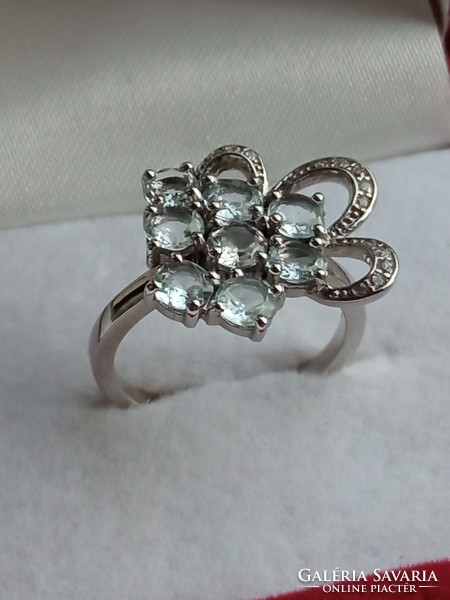Aquamarine 925 silver ring 52