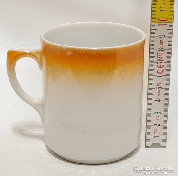Zsolnay antique scenic, orange luster glazed porcelain mug (2432)