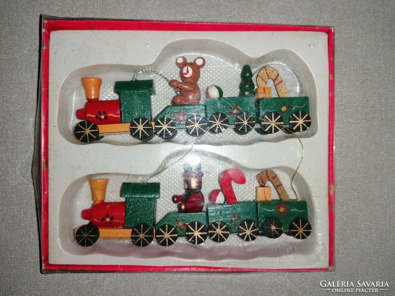 Fa karácsonyfadísz vonatok