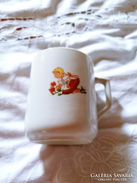 Zsolnay, a rare little girl picking flowers cup, mug