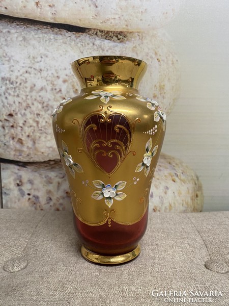 Joska antique burgundy - gilded flower pattern glass vase a31