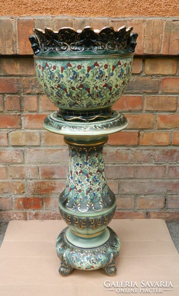 Haynes Baltimore Pottery amerikai Jardiniere fajansz posztamens és kaspó 1890-es évek