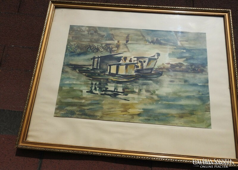 Unknown creator _ fishing boat _ marked watercolor painting