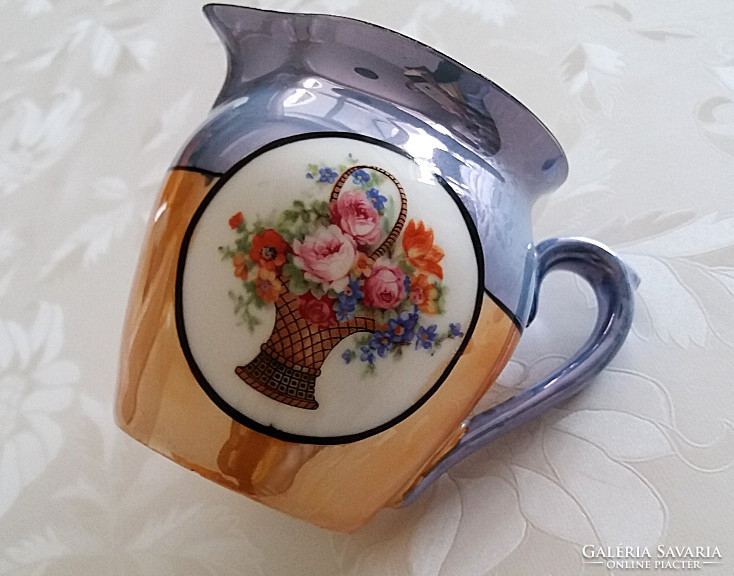 Old porcelain handle rose basket pattern eosin rose mug spout 9 cm