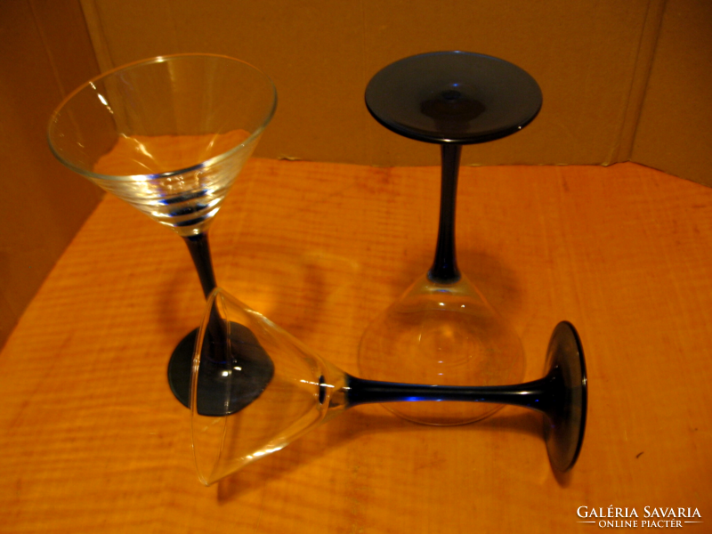 Retro cobalt blue stem and base cocktail and martini glass face france 3 pieces in one