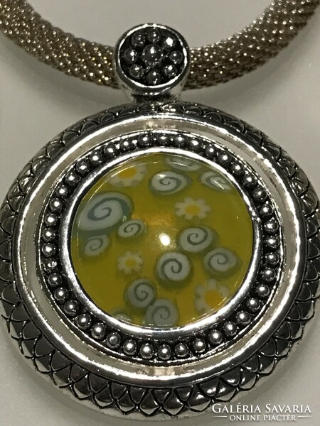 Murano jewelry set with millefiori glass inserts in a silver-plated frame