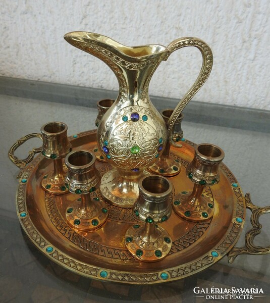 Liquor set with copper base lined with (wedge) stones and tray