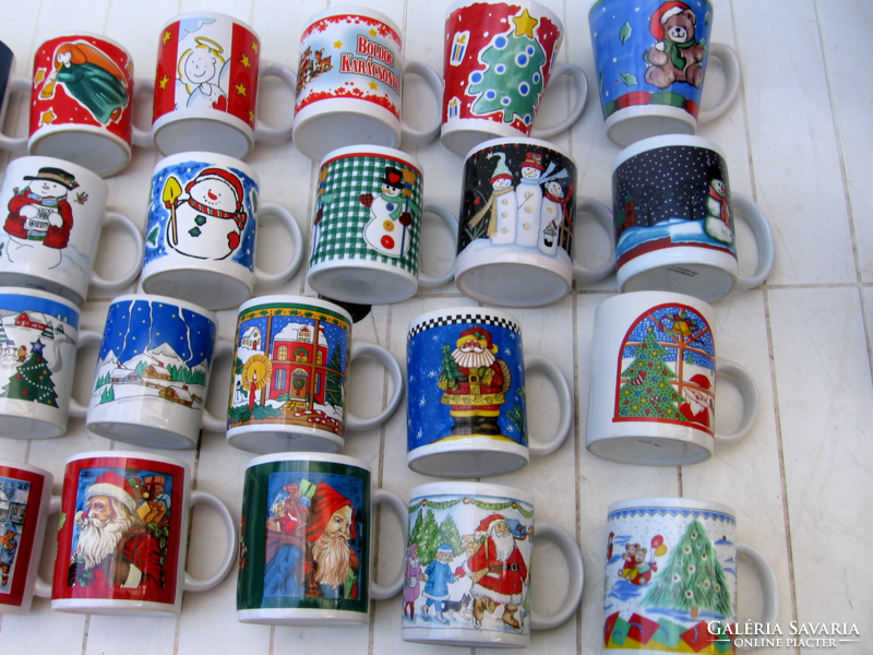 Retro mugs, angelic, snowman, Santa Claus, Christmas scenes