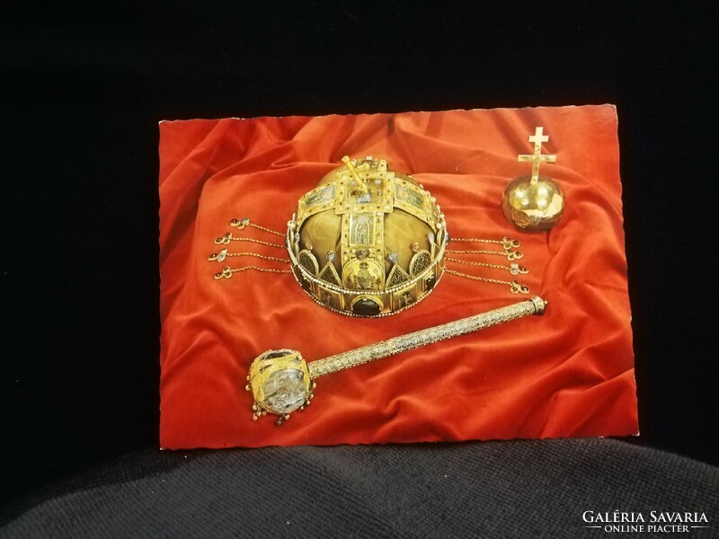 Hungarian coronation symbols postcard crown, scepter, mantle