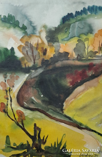 Landscape watercolor - deák b. With marking (full size: 44x34 cm)