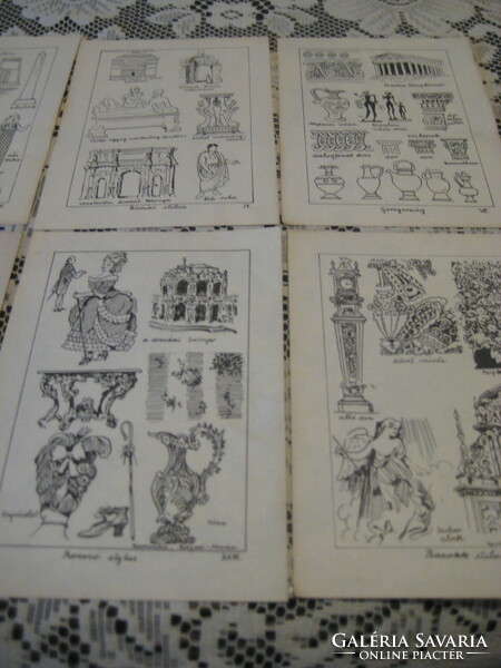 Stílusok  ,  szemléltető lapok  ,  kiszínezhetőek ,  a z  1940 es évekből  17 db