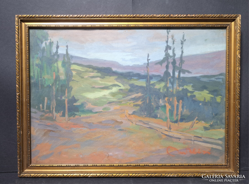 Landscape with pine trees - unidentified mark - full size: 38x28cm