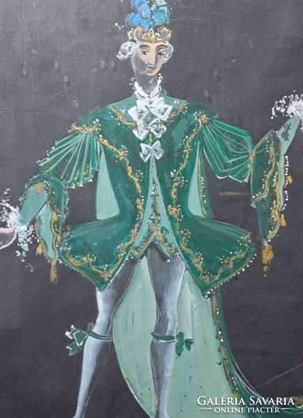 Costume design - man in rococo dress - marked (full size: 55x42 cm) historical dress, character design