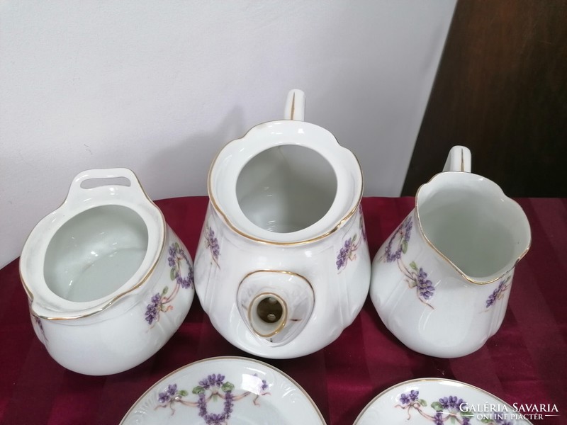 Antik Ibolyás porcelán teás garnitúra 4 személyes