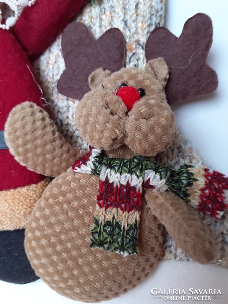 Karácsonyi kandalló zokni mikulásos textil téli dekoráció ajándéktartó 40 cm