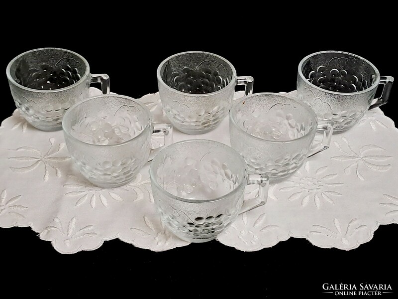 Retro glass drinking set, 6 glass glasses with a grape pattern