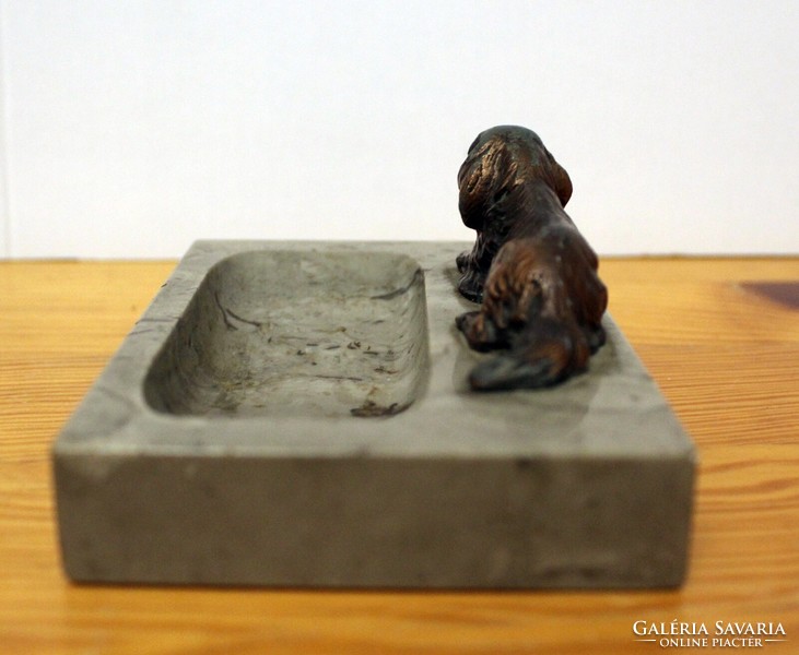 Marble ashtray with copper dog king charles spaniel