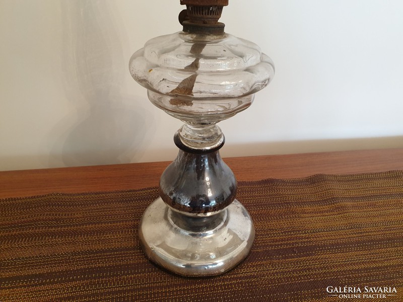 Bieder nagy méretű foncsorozott huta üveg antik régi petróleumlámpa petróleum lámpa 46,5 cm