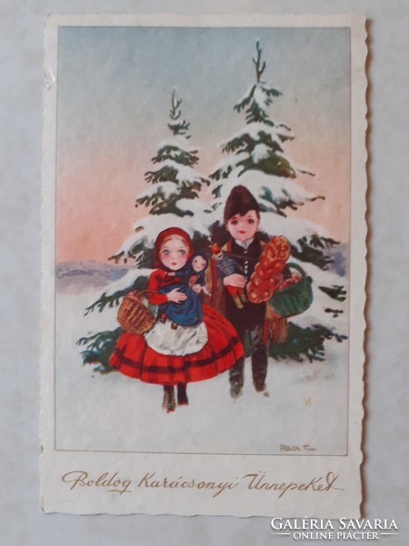Régi karácsonyi képeslap 1933 népviseletes levelezőlap