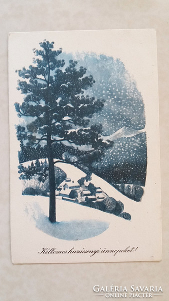 Régi karácsonyi képeslap havas táj retro levelezőlap