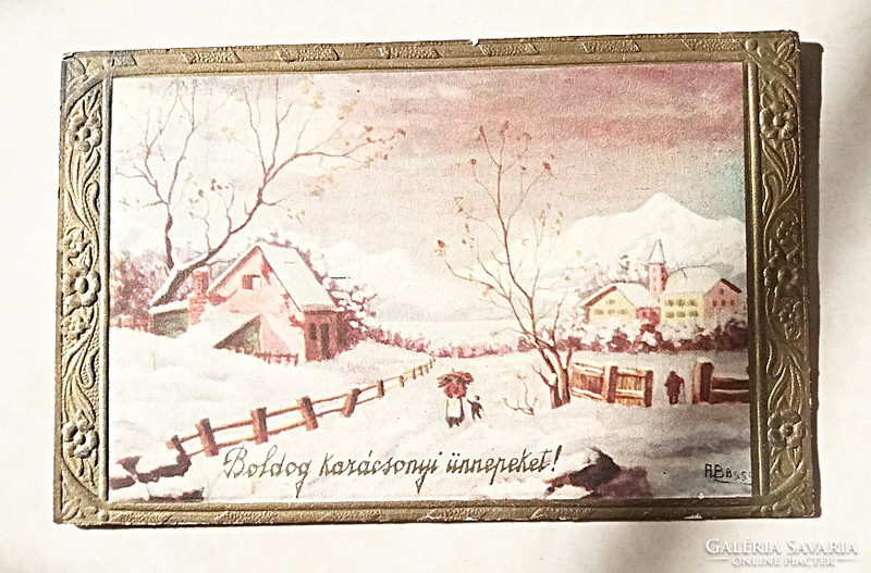 Régi karácsonyi képeslap 1942 havas vidéki táj levelezőlap