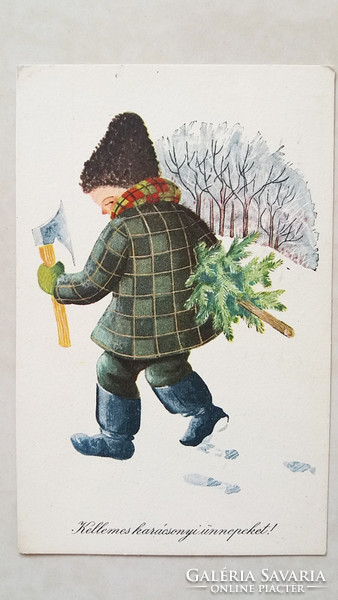 Régi karácsonyi képeslap 1966 fenyőfás retro levelezőlap