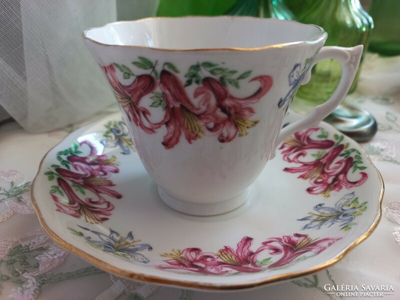 English colclough tea and coffee set, cup and saucer, iris, 1945-48