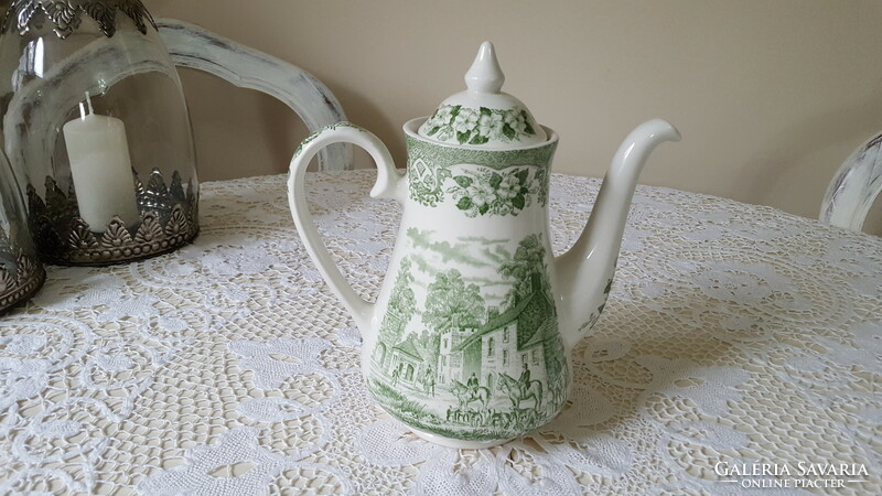 Hunting scene ironstone English faience teapot, jug