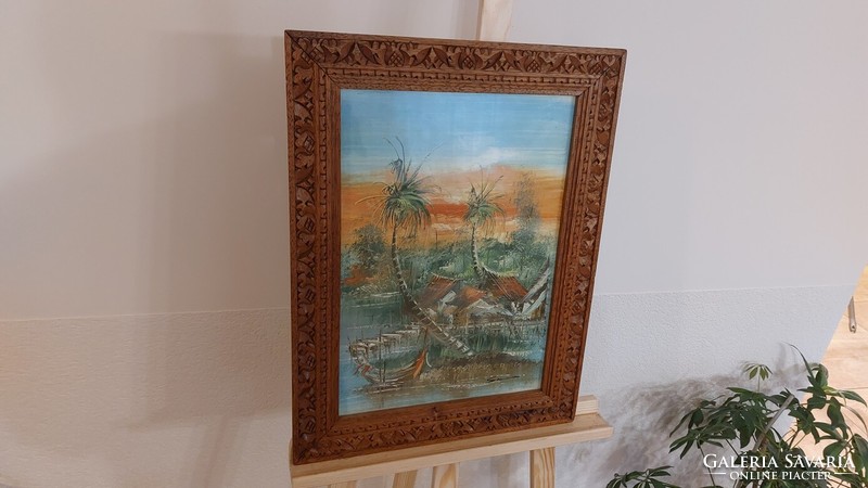 (K) beautiful landscape painting with frame 45x59 cm