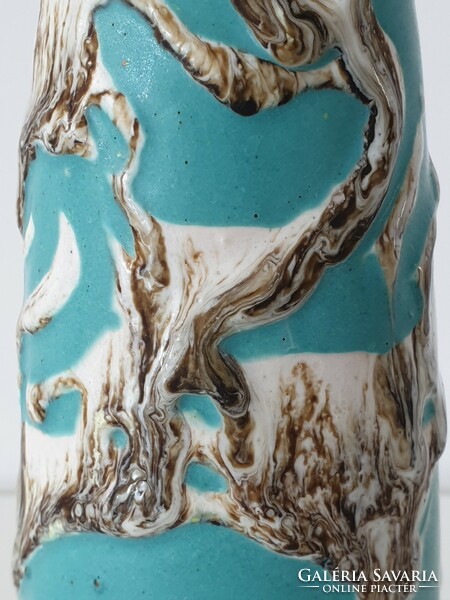 Drizzle glazed handmade ceramic vase in rare turquoise color