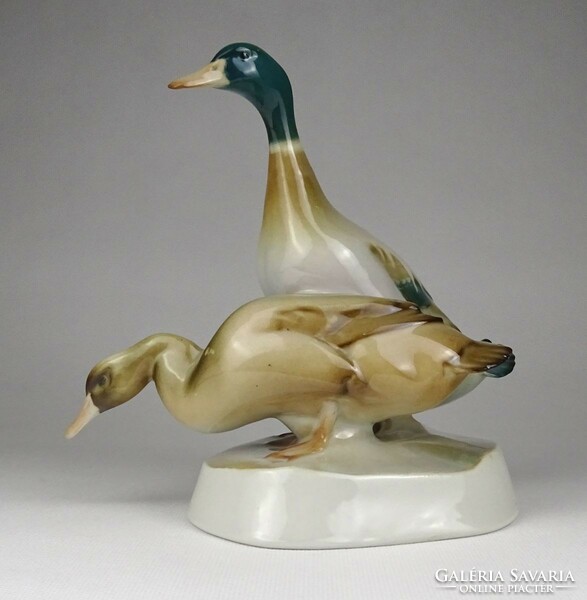 1L557 old large Zsolnay - Sinko porcelain duck pair 18.5 Cm