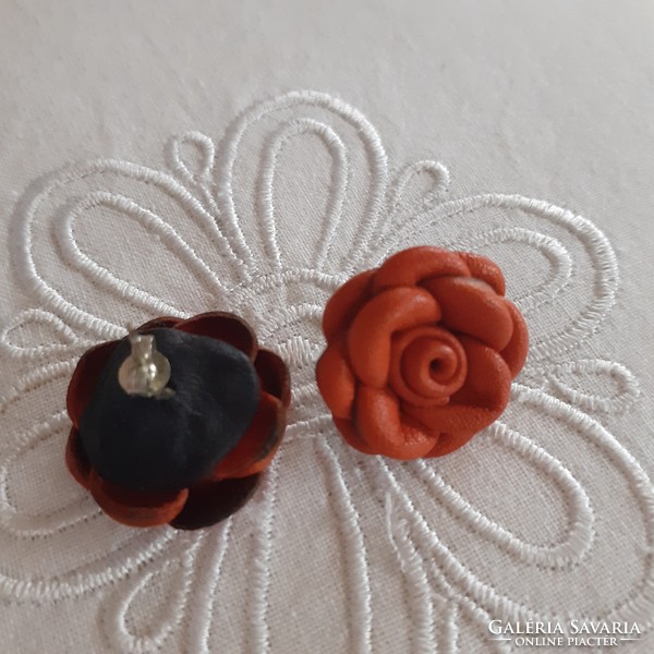 Red leather rose earrings