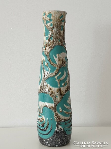 Drizzle glazed handmade ceramic vase in rare turquoise color