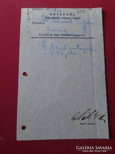 Del014.7 Receipt from Vilmos Kunstädter, 1918