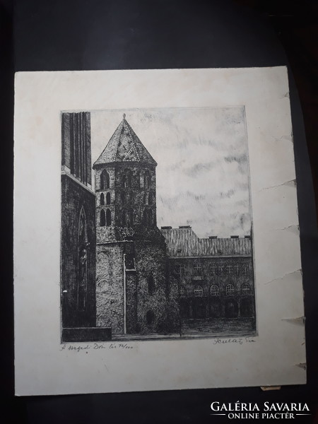 Skultéty year: Szeged cathedral square - original marked etching