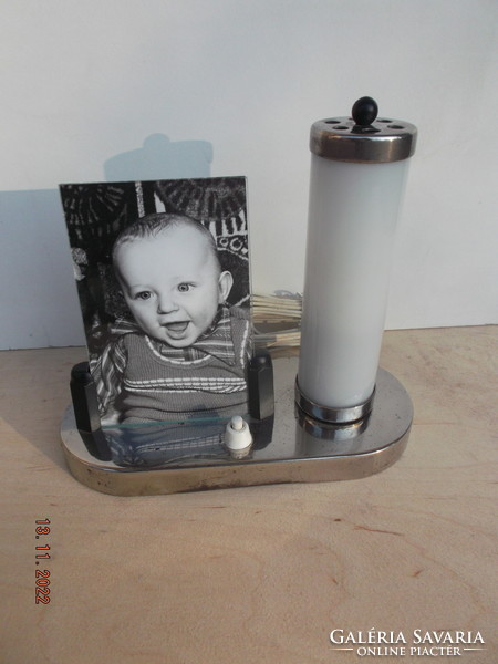 Old metal table lamp with photo holder - mometal