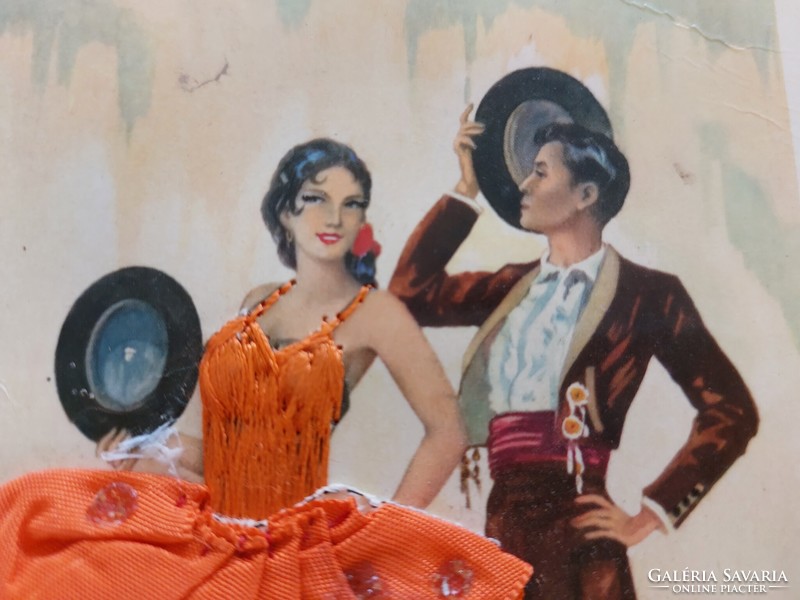 Régi képeslap spanyol táncos pár 3D vintage levelezőlap