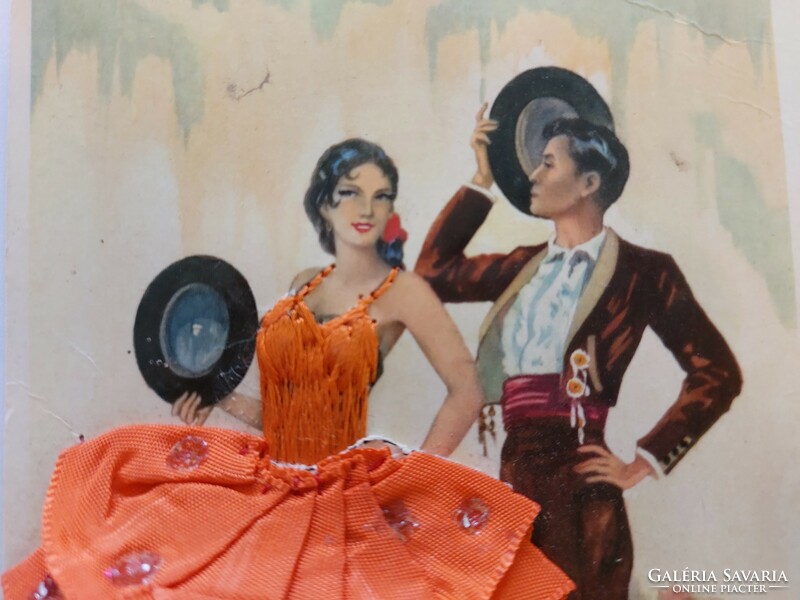 Régi képeslap spanyol táncos pár 3D vintage levelezőlap