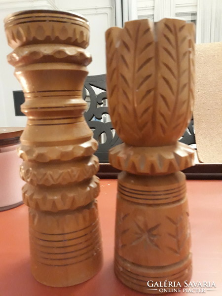 2 hand-carved, folk, rustic retro candle holders - artisan work