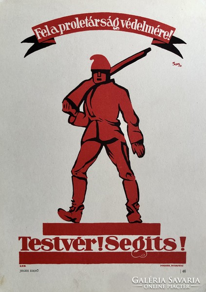 “Testvér segíts!”Szovjet soviet kommunista tanácsköztársaság mozgalmi plakát offset 1959 Jeges Ernő