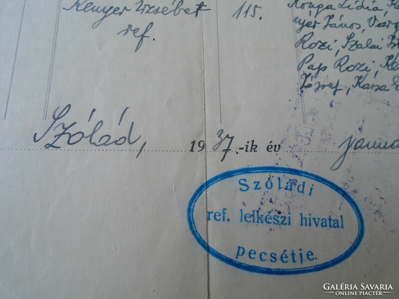 DEL013.24  Kivonat -  SZÓLÁD  (Balatonöszöd)1937   vitéz Balla Károly  lelkipásztor