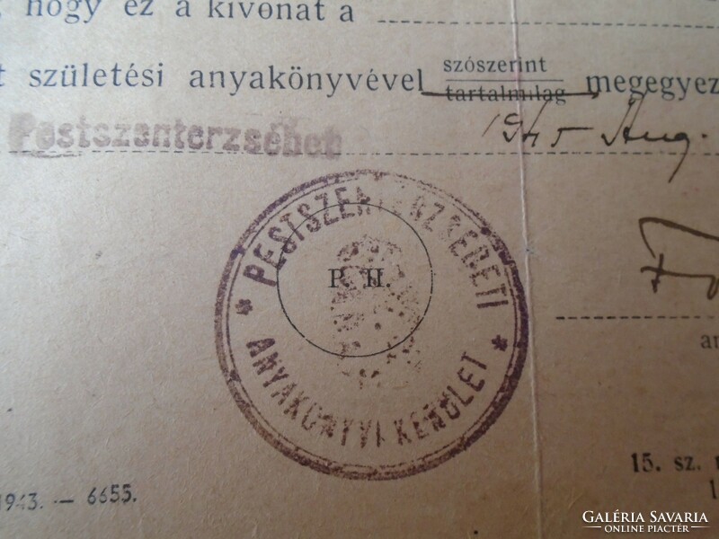 Del013.23 Birth certificate - change of name david grünbaum - Pestszenterzsébet Gara 1945