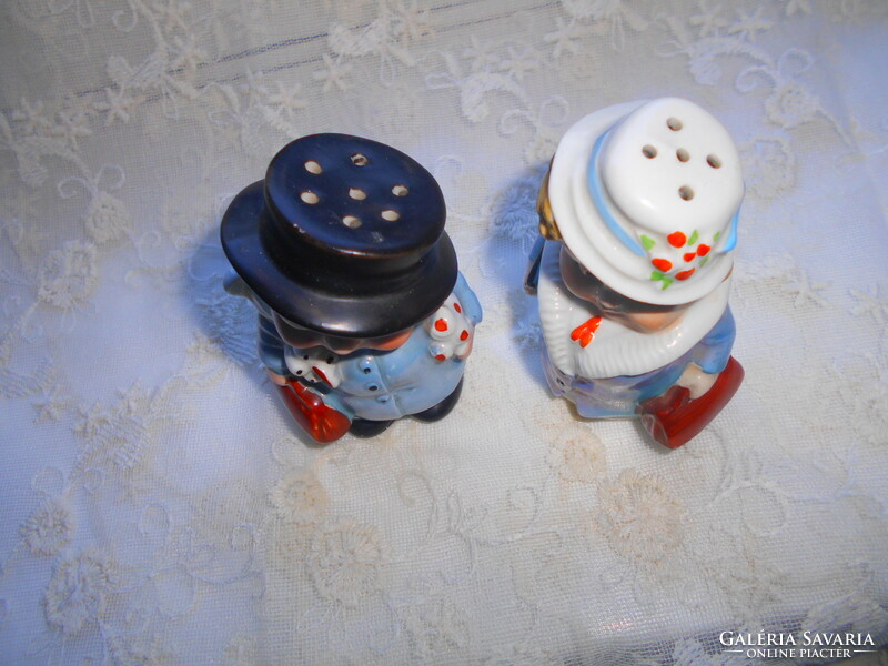 2 hand-painted table porcelain pendant holders - salt and pepper shakers
