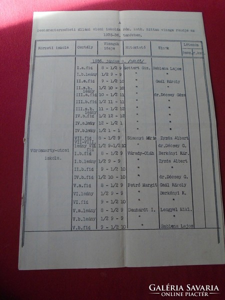 DEL013.7 Pestszenterzsébet r.k. plébánia- Hittan vizsga -rend  1936