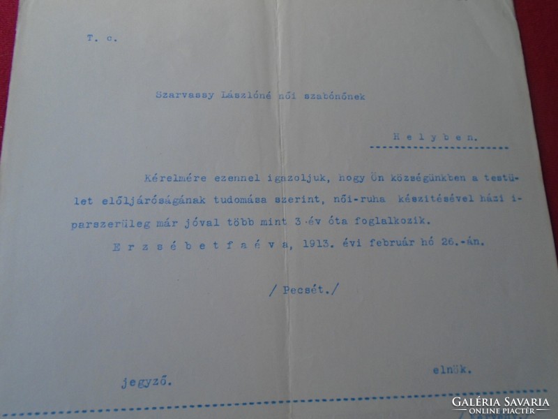 DEL013.5  Szarvassy Lászlóné szabónőnek - Erzsébetfalva -Kispest 1913