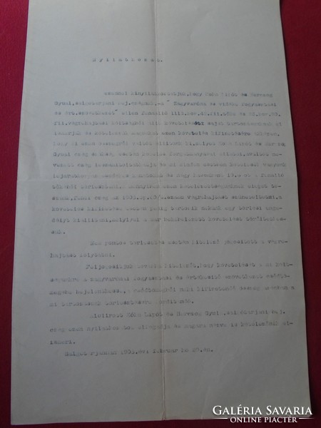 DEL013.2  Nyilatkozat ZAGYVARÓNA (Salgótarján) Herczog Gyula 1908