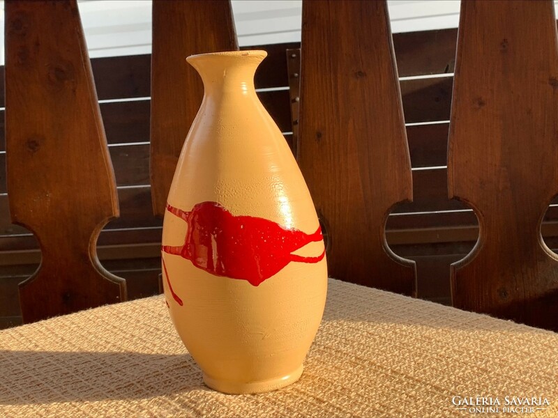 Retro ceramic vase 26.5 cm. Yellow-red
